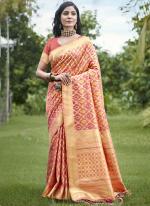 Organza Peach Traditional Wear Printed Saree